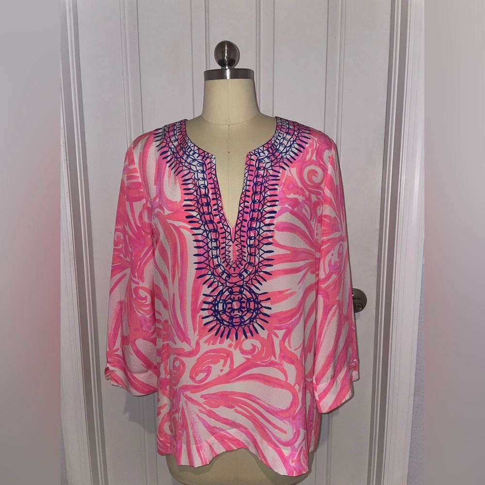Lilly Pulitzer Silk Pink Print Tunic Top